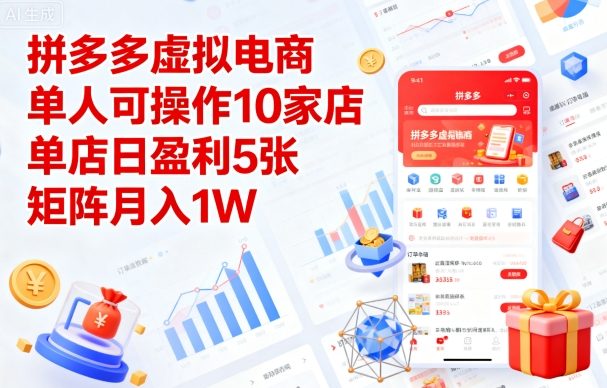 拼多多虚拟电商，单人可操作10家店，单店日盈利5张，矩阵月入1W+【揭秘】-淘秘副业