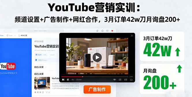 （16107期）YouTube营销实训：频道设置+广告制作+网红合作，3月订单42w刀月询盘200+-淘秘副业