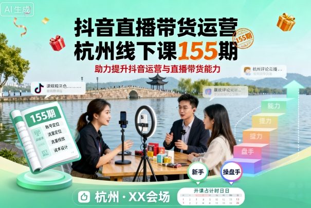 抖音直播带货运营杭州线下课155期，助力提升抖音运营与直播带货能力-淘秘副业