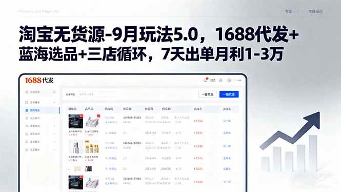 （15972期）淘宝无货源-9月玩法5.0，1688代发+蓝海选品+三店循环，7天出单月利1-3万-淘秘副业