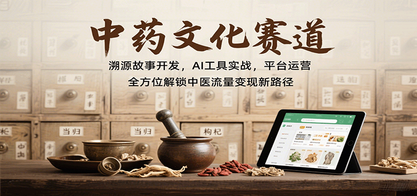 中药文化赛道：溯源故事开发，AI工具实战，平台运营，全方位解锁中医流量变现新路径-淘秘副业