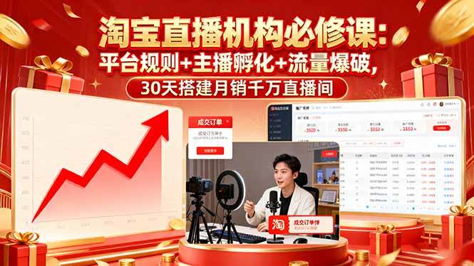 （16087期）淘宝直播机构必修课：平台规则/主播孵化/流量爆破,30天搭建月销千万直播间-淘秘副业