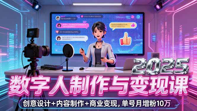 （16032期）2025数字人制作与变现课，创意设计+内容制作+商业变现，单号月增粉10万+-淘秘副业