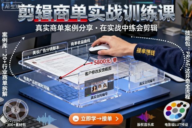 剪辑商单实战训练课，真实商单案例分享，在实战中练会剪辑-淘秘副业