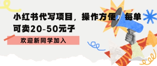 小红书代写项目，操作方便，每单可卖20-50米-淘秘副业