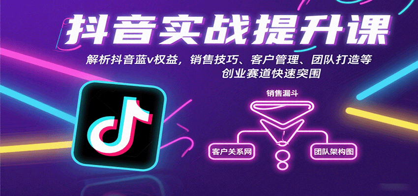 抖音实战提升课：解析抖音蓝v权益，销售技巧、客户管理、团队打造等创业赛道快速突围-淘秘副业