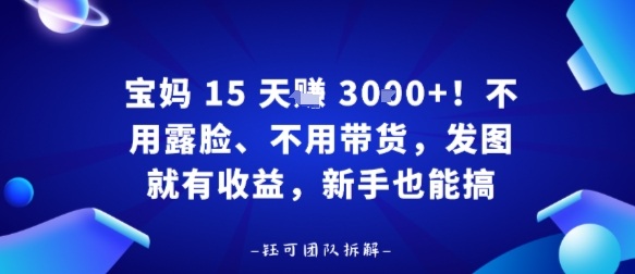 宝妈15天賺3k+！不用露脸、不用带货，发图就有收益，新手也能搞-淘秘副业