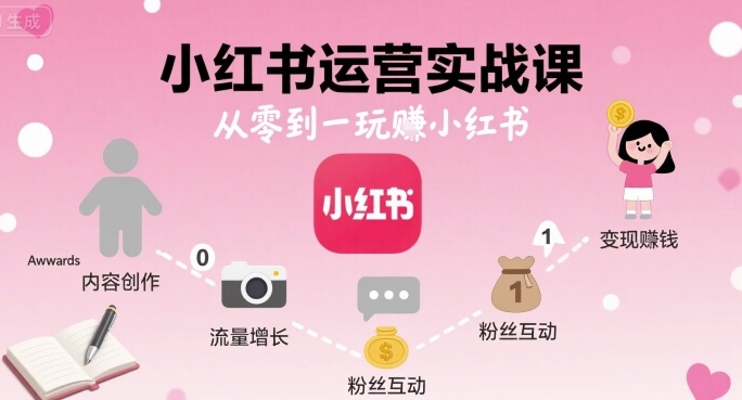 小红书运营实战课，从零到一玩賺小红书-淘秘副业