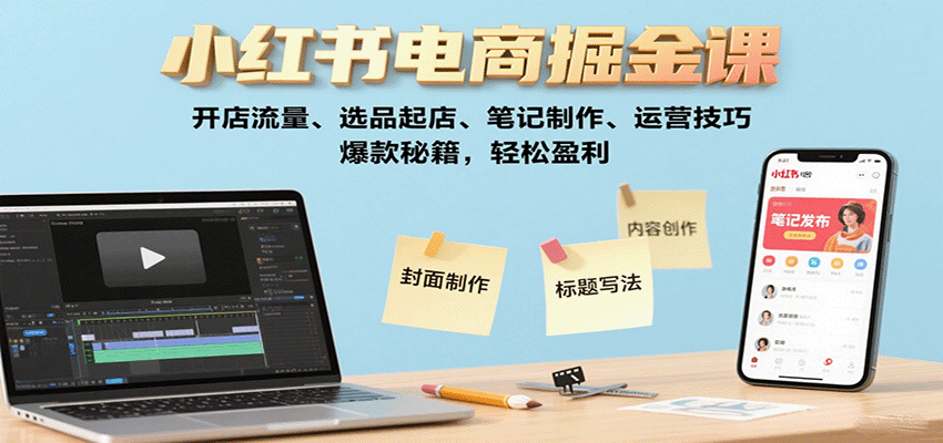 小红书电商掘金课：开店流量、选品起店、笔记制作、运营技巧，爆款秘籍，轻松盈利-淘秘副业
