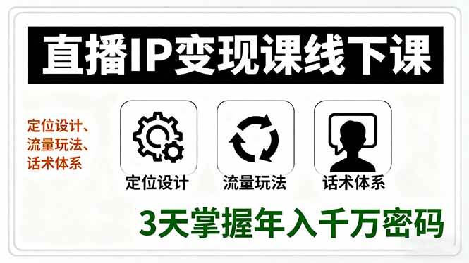 （16065期）直播IP变现课线下课，定位设计、流量玩法、话术体系，3天掌握年入千万密码-淘秘副业