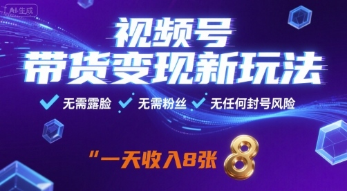 视频号带货变现新玩法，无需露脸，无需粉丝，无任何封号风险，一天收益8张【揭秘】-淘秘副业