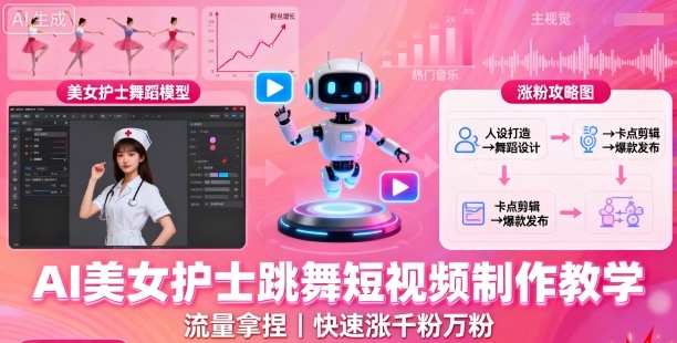 AI美女护士跳舞短视频制作教学，流量拿捏，快速涨千粉万粉【提示词+视频教程】-淘秘副业