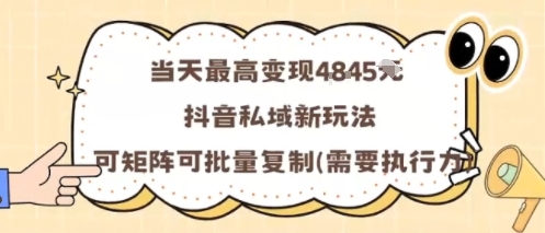 当天最高变现1k+，抖音私域新玩法，可矩阵可批量复制-淘秘副业