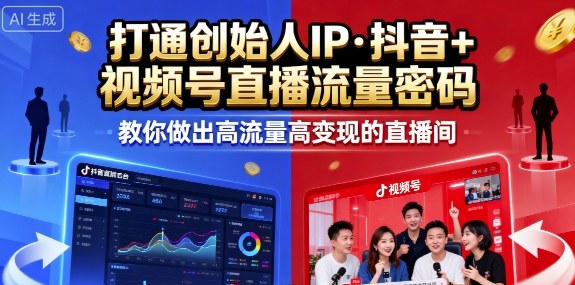 25年直播9-10两期线下课，打通创始人IP，抖音+视频号直播流量密码，教你做出高流量高变现的直播间-淘秘副业