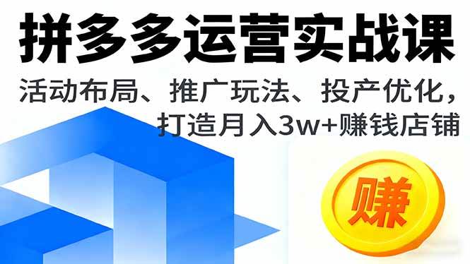 （16135期）拼多多运营实战课，活动布局、推广玩法、投产优化，打造月入3w+赚钱店铺-淘秘副业