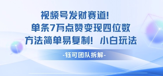 视频号发财赛道单条7W点赞变现四位数方法简单易复制小白玩法-淘秘副业