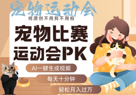AI一键生成宠物比赛运动会PK视频，纯原创不用剪不用拍，每天十分钟，轻松月入过1W+-淘秘副业