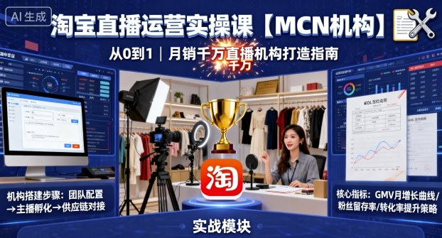 淘宝直播运营实操课【MCN机构】，从0到1做一家月销千W的直播机构-淘秘副业