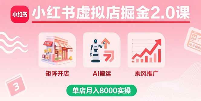 （15929期）小红书虚拟店掘金2.0课，矩阵开店+AI搬运+乘风推广，单店月入8000实操-淘秘副业