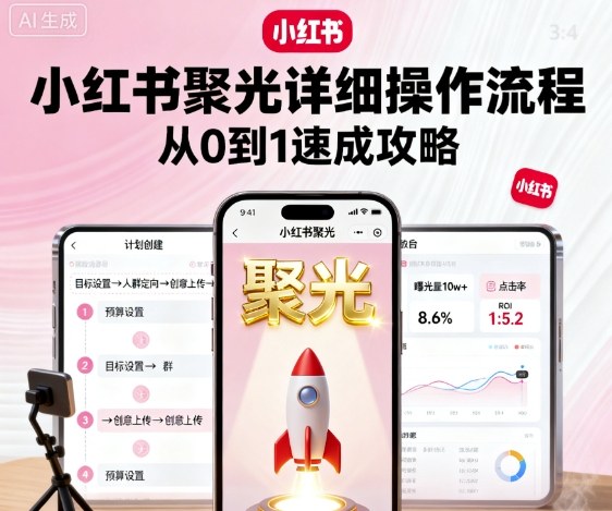 小红书聚光详细操作流程，小红书聚光从0到1速成攻略-淘秘副业