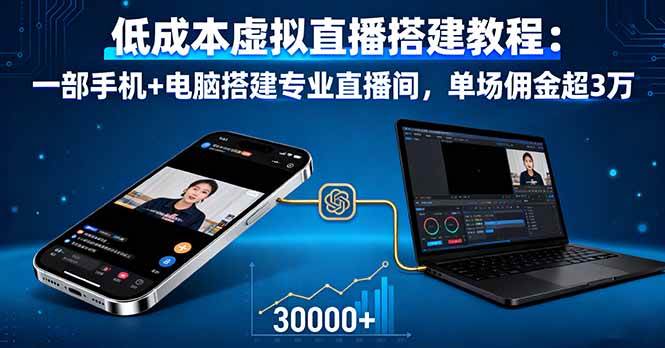 （16156期）低成本虚拟直播搭建教程：一部手机+电脑搭建专业直播间，单场佣金超3万-淘秘副业