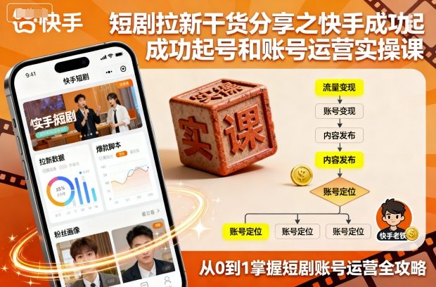 短剧拉新干货分享之快手成功起号和账号运营实操课-淘秘副业