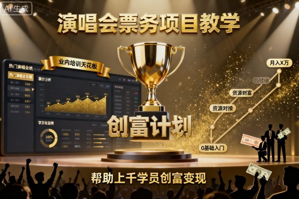 演唱会票务项目教学，业内培训天花板，帮助上千学员创富变现-淘秘副业