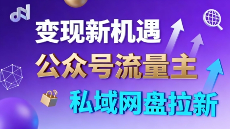 公众号流量主+私域网盘拉新，多方式变现，简单易上手，当天就有收益-淘秘副业