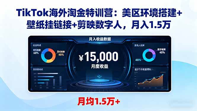 (16346期)TikTok海外淘金特训营:美区环境搭建+壁纸挂链接+剪映数字人,月入1.5万