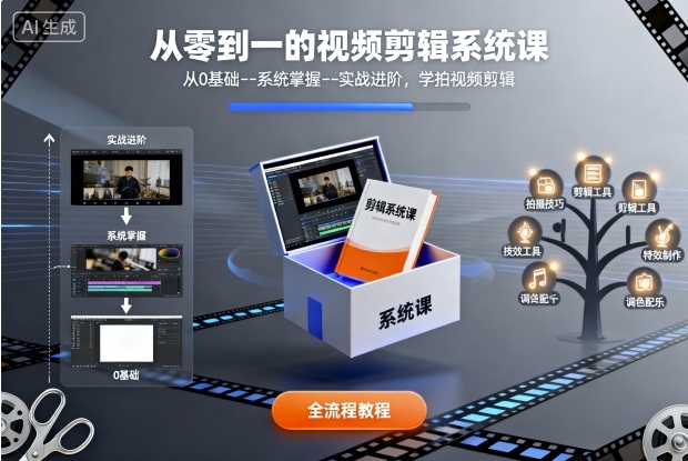 从零到一的视频剪辑系统课，从0基础–系统掌握–实战进阶，学拍视频剪辑-淘秘副业