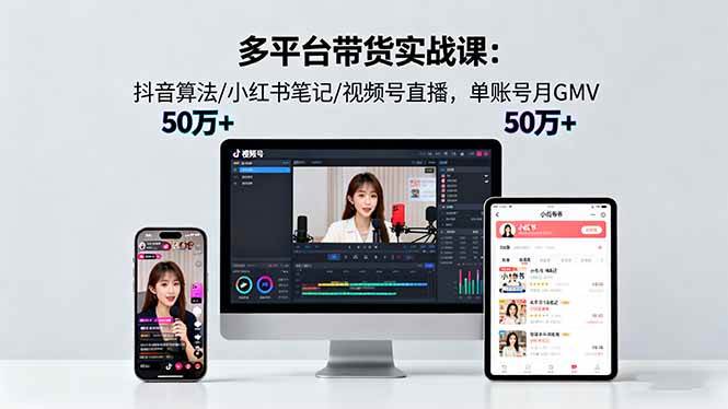 多平台带货实战课18.0：抖音算法/小红书笔记/视频号直播，单账号月GMV50w+-淘秘副业