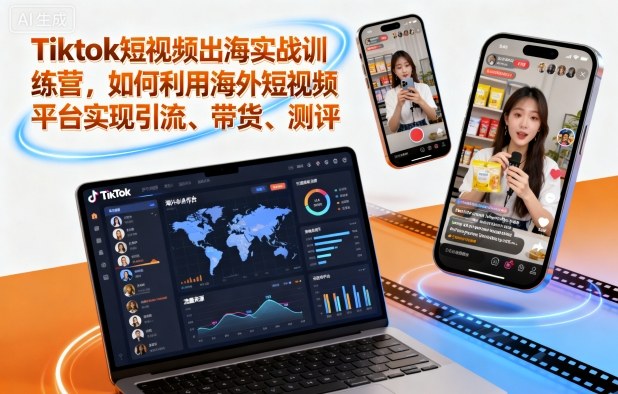 Tiktok短视频出海实战训练营，如何利用海外短视频平台实现引流、带货、测评-淘秘副业