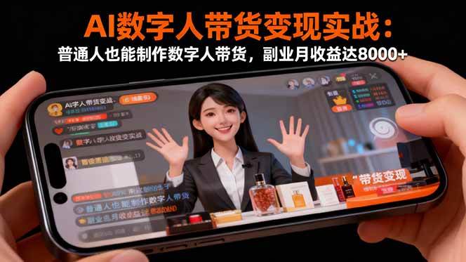 （16377期）AI数字人带货变现实战：普通人也能制作数字人带货，副业月收益达8000+-淘秘副业