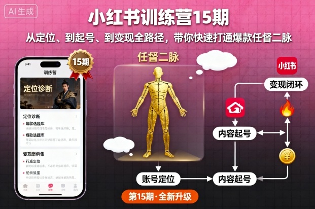 小红书训练营15期，从定位、到起号、到变现全路径，带你快速打通爆款任督二脉-淘秘副业