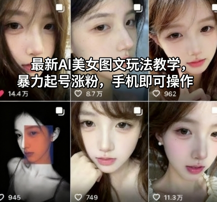 最新AI美女图文玩法教学，暴力起号涨粉，手机即可操作-淘秘副业