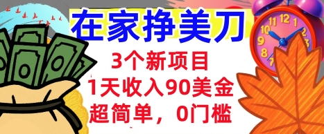 3个新项目，1天收入90美刀，超简单，0门槛，在家挣美刀的首选-淘秘副业