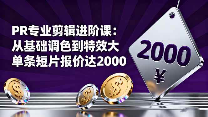 （16381期）PR专业剪辑进阶课：从基础调色到特效大片的进阶技能，单条短片报价达2000-淘秘副业