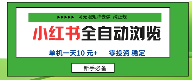 小红书全自动浏览项目，零投资，全程手机去跑，单账号一天10米+，可无限矩阵去做【揭秘】-淘秘副业