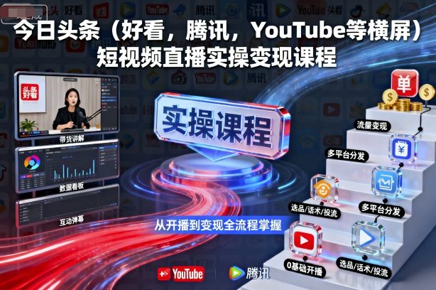今日头条（好看，腾讯，YouTube等横屏）短视频直播实操变现课程-淘秘副业