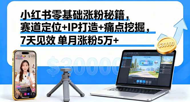 （16158期）小红书零基础涨粉秘籍，赛道定位+IP打造+痛点挖掘，7天见效 单月涨粉5万+-淘秘副业