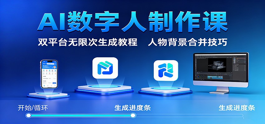 AI数字人制作课：双平台无限次生成教程，人物背景合并技巧-淘秘副业
