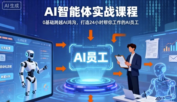 Ai智能体实战课程，0基础跨越Ai鸿沟，打造24小时帮你工作的Ai员工，打破常规，以实战定义Ai-淘秘副业