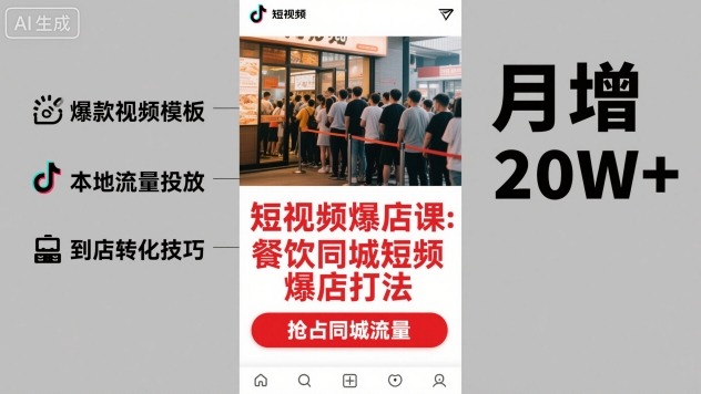短视频爆店课，餐饮同城短视频爆店打法-淘秘副业