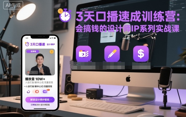 3天口播速成训练营，会搞钱的设计师IP系列实战课-淘秘副业