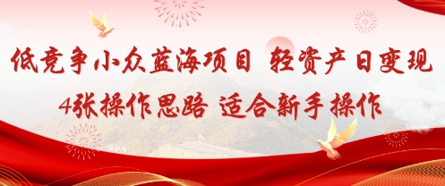 低竞争小众蓝海项目，轻资产日变现4张的操作思路适合新手操作-淘秘副业