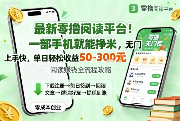 最新零撸阅读平台！一部手机就能挣米，无门槛上手快，单日轻松收益50-3张【揭秘】-淘秘副业