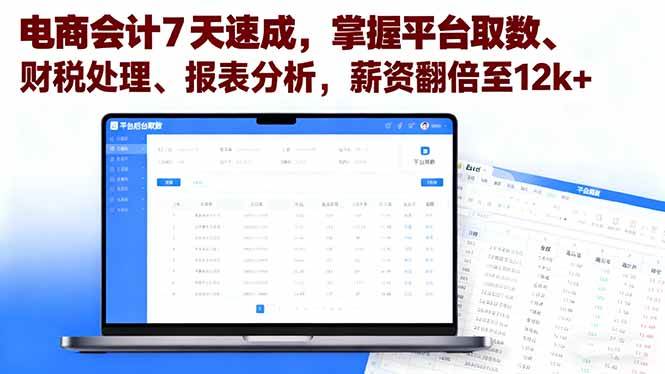 （16192期）电商会计7天速成，掌握平台取数、财税处理、报表分析，薪资翻倍至12k+-淘秘副业