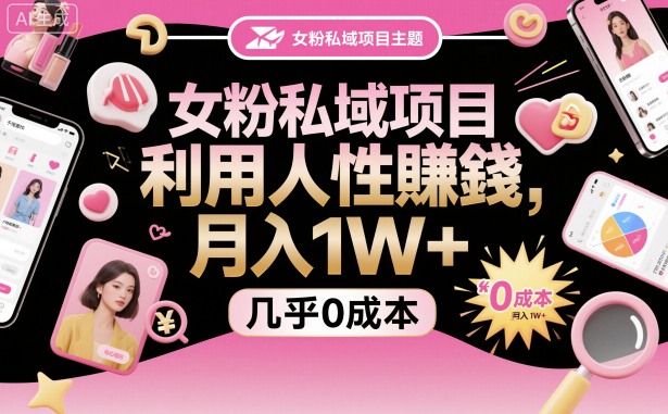 女粉私域项目，利用人性賺钱，月入1W＋，几乎0成本-淘秘副业