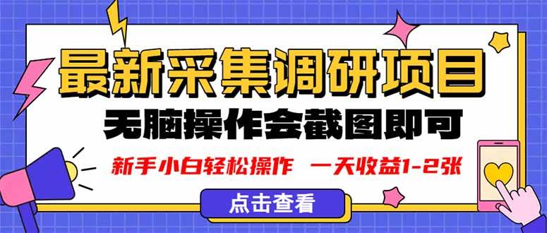 （16155期）新版采集调研项目，截图上传即可，无脑操作，日收益1-2张-淘秘副业
