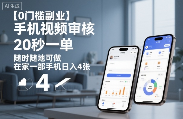 【0门槛副业】手机视频审核，20秒一单，随时随地可做，在家一部手机日入4张【揭秘】-淘秘副业